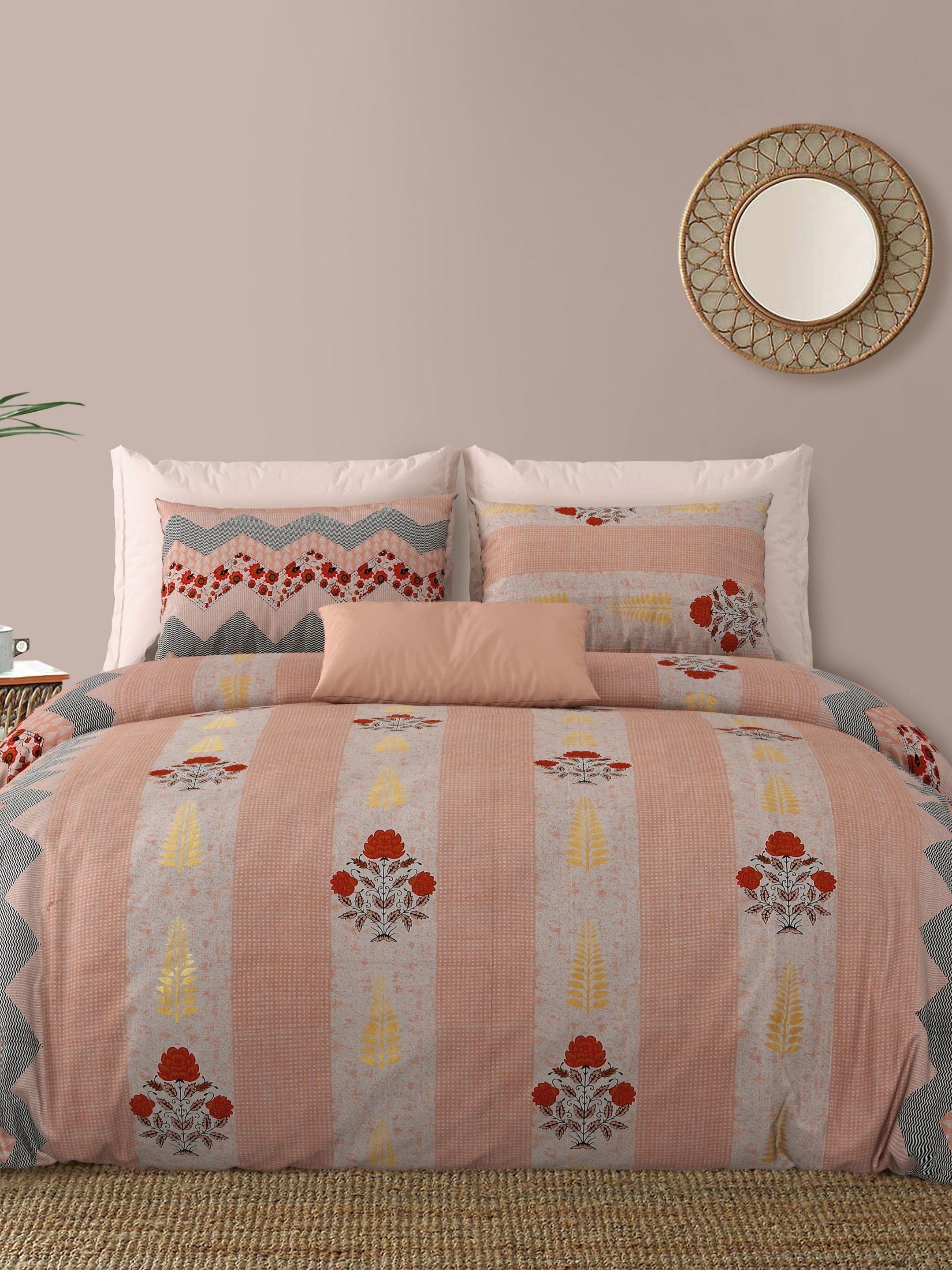 LIVING ROOTS Jaipuri Hand Block Print Double King Cotton Bedsheet 86*104 Inches (7.1*8.6 Feet) With 2 Pillow Cover | 220 TC | Rich Fast Colour With No Colour Bleeding (463-C)