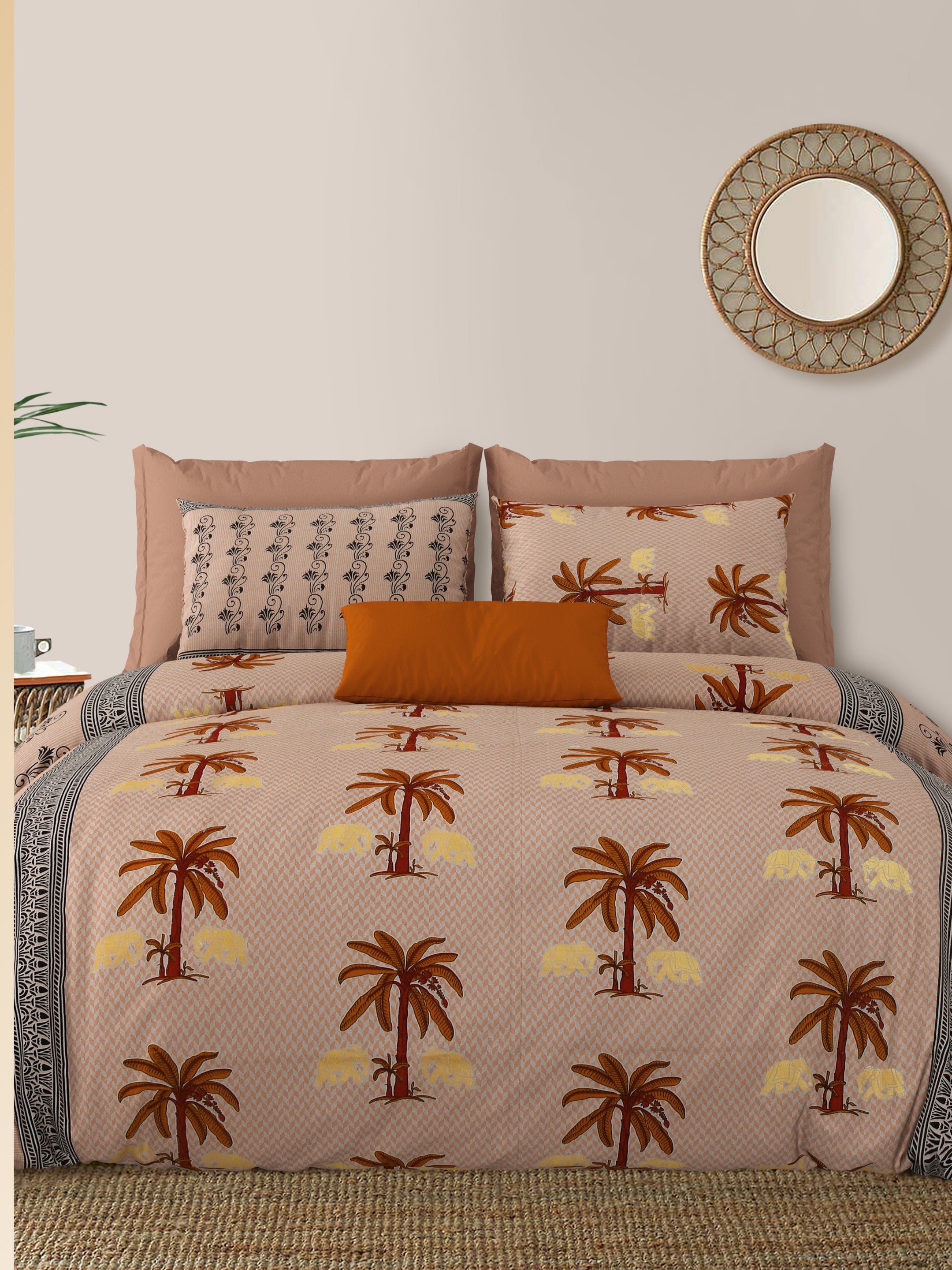 LIVING ROOTS Jaipuri Hand Block Print Double King Cotton Bedsheet 86*104 Inches (7.1*8.6 Feet) With 2 Pillow Cover | 220 TC | Rich Fast Colour With No Colour Bleeding (466-A)