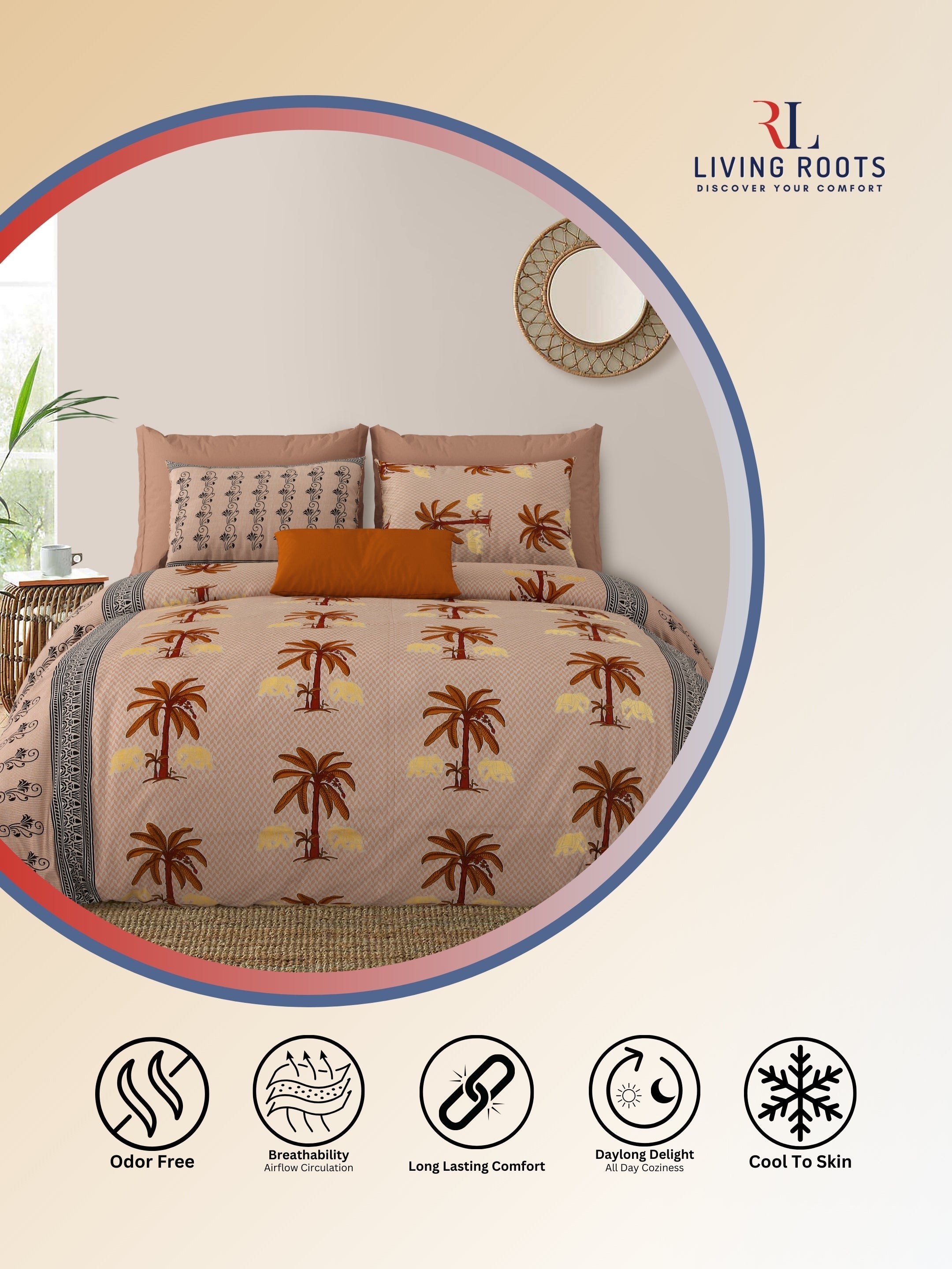 LIVING ROOTS Jaipuri Hand Block Print Double King Cotton Bedsheet 86*104 Inches (7.1*8.6 Feet) With 2 Pillow Cover | 220 TC | Rich Fast Colour With No Colour Bleeding (466-A)