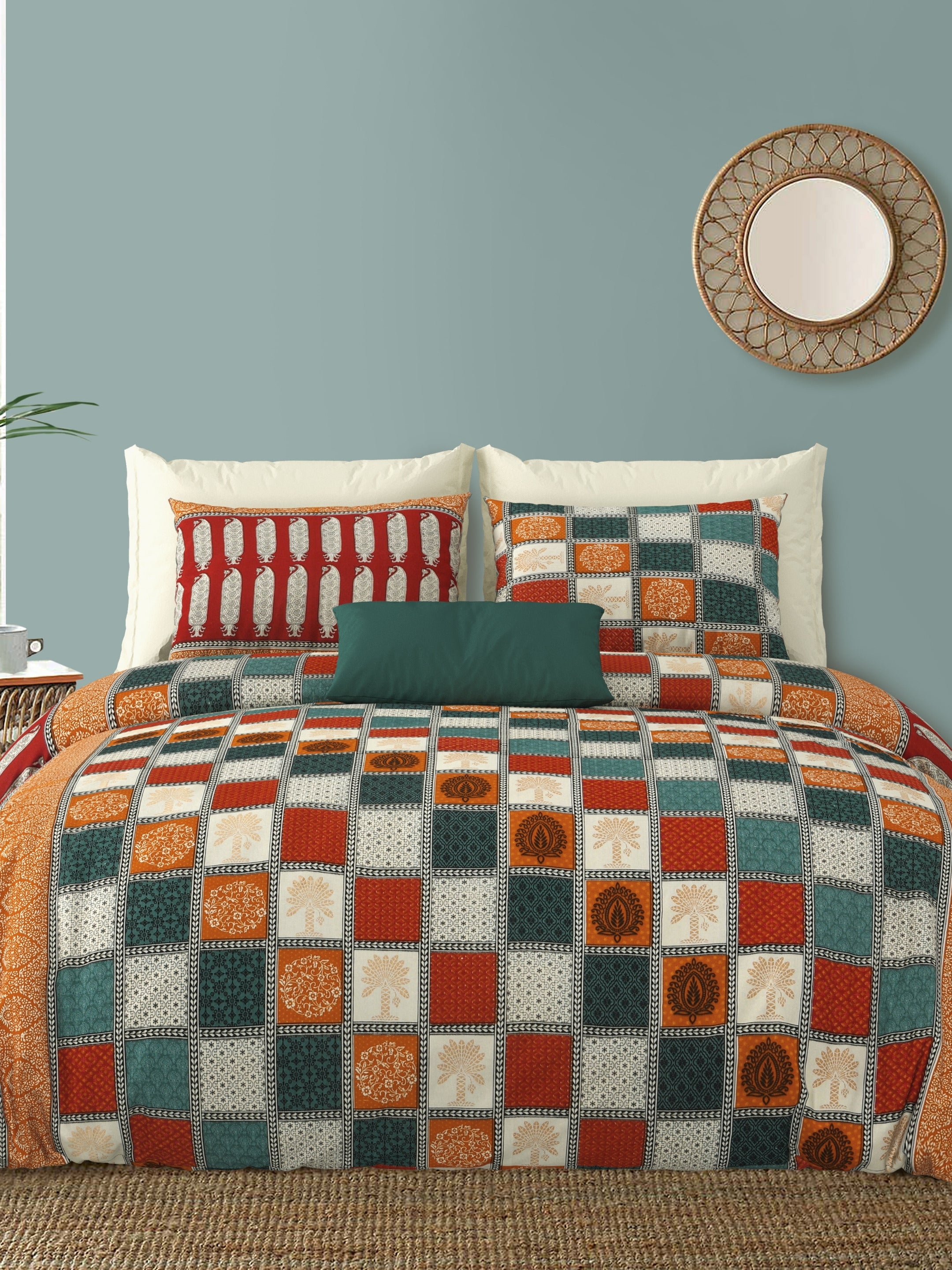 LIVING ROOTS Jaipuri Hand Block Print Double King Cotton Bedsheet 86*104 Inches (7.1*8.6 Feet) With 2 Pillow Cover | 220 TC | Rich Fast Colour With No Colour Bleeding (467-A)