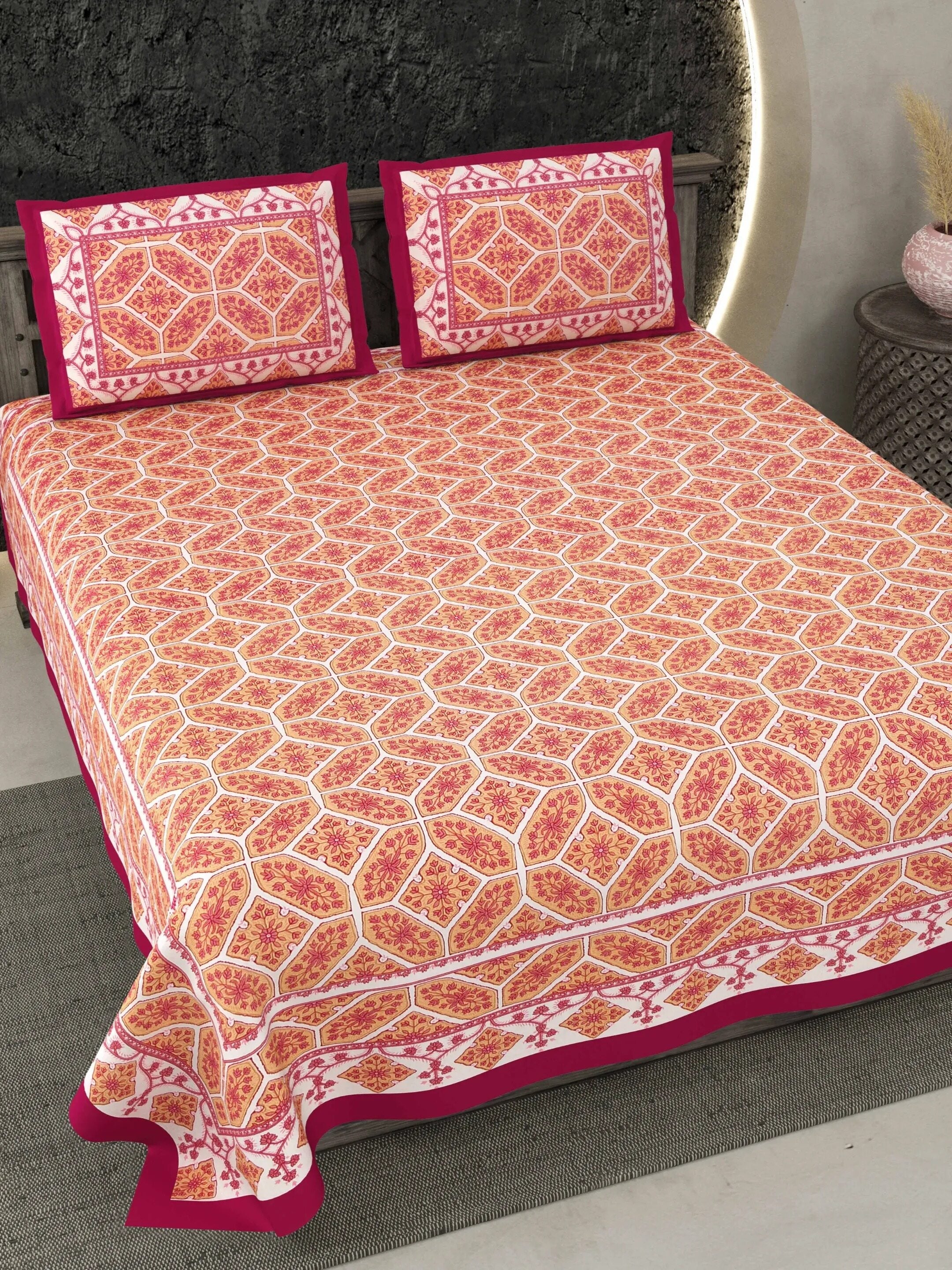 LIVING ROOTS Jaipuri Hand Block Print Double King Cotton 86*104 Inches (7.1*8.6 Feet) With 2 Pillow Cover | 220 TC | Rich Fast Colour With No Colour Bleeding (473-A)