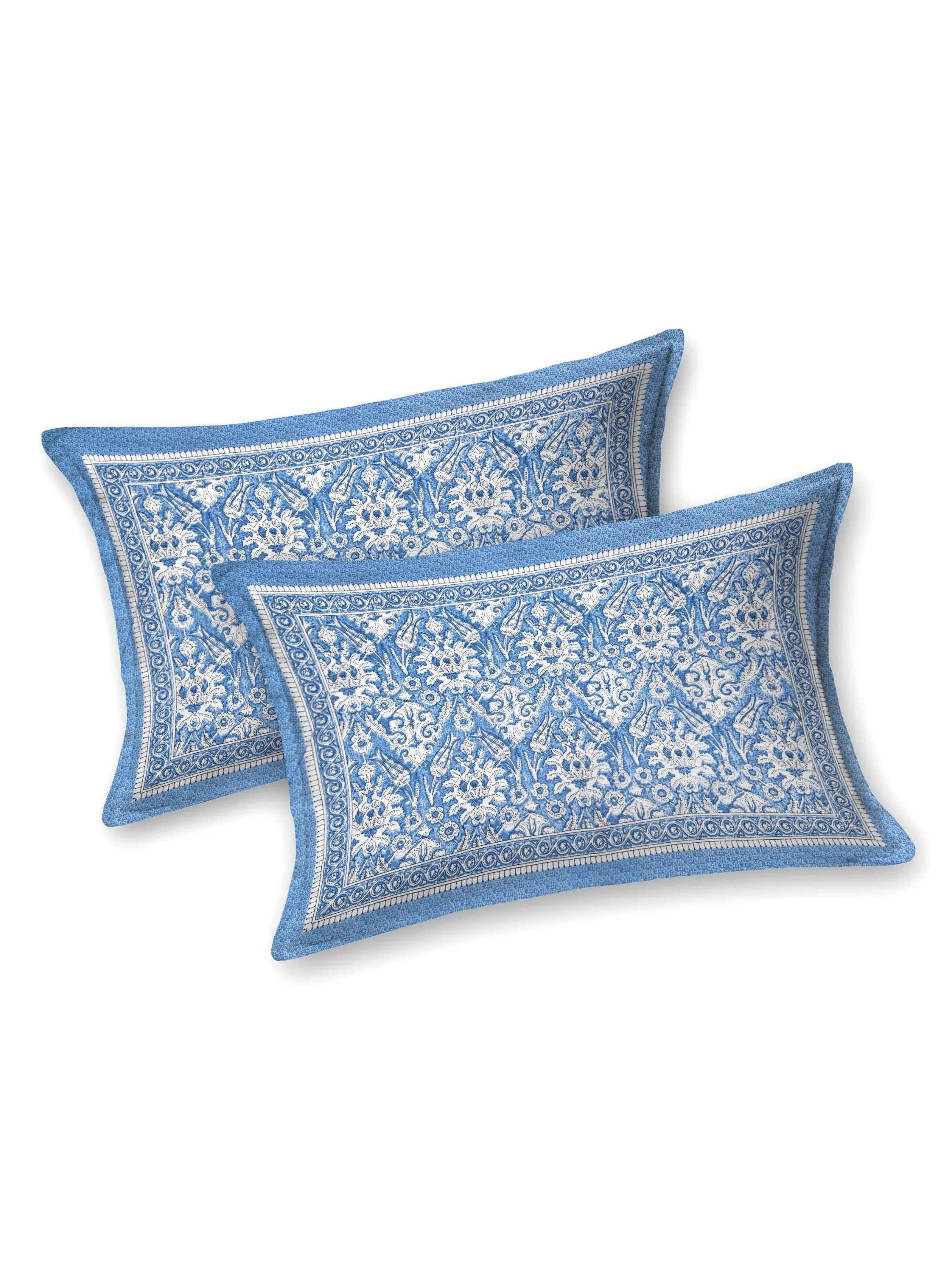 LIVING ROOTS Jaipuri Hand Block Print Double King Cotton 86*104 Inches (7.1*8.6 Feet) With 2 Pillow Cover | 220 TC | Rich Fast Colour With No Colour Bleeding (479-B) (Blue)