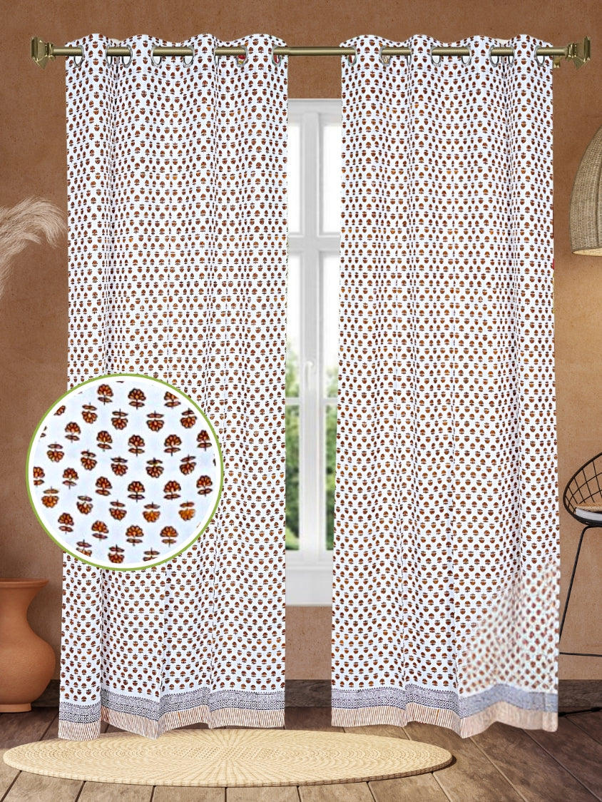 LIVING ROOTS Cotton Flower Print 7 Feet Door Curtains-Set of 2 (51-011-A-2PC)