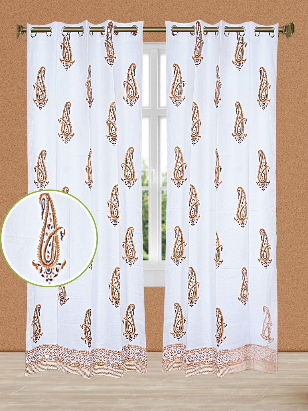 LIVING ROOTS Cotton Flower Print 7 Feet Door Curtains-Set of 2 (51-013-A-2PC)