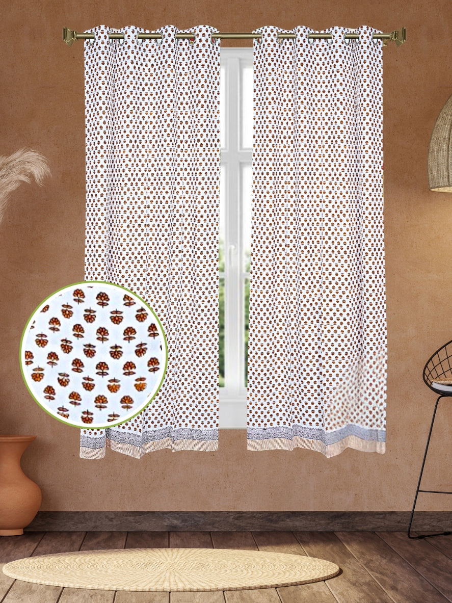 LIVING ROOTS Cotton Block Print 58.8 x 45 Inch Window Curtains-Set of 2 (52-007-A-2PC)