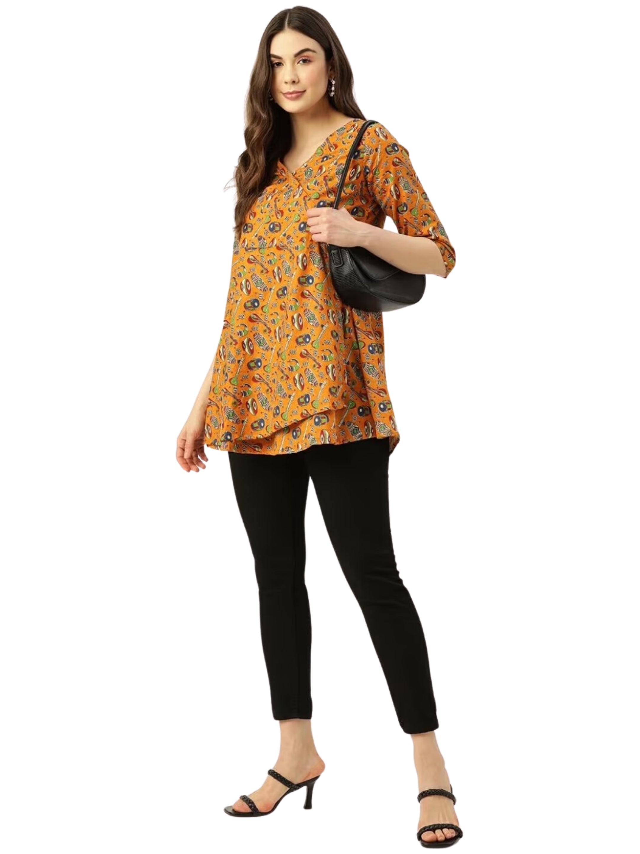 LIVING ROOTS Pure Cotton Ethenic Casual Short Staright Kurti for Girls/Women 3/4 Sleeve (6038)