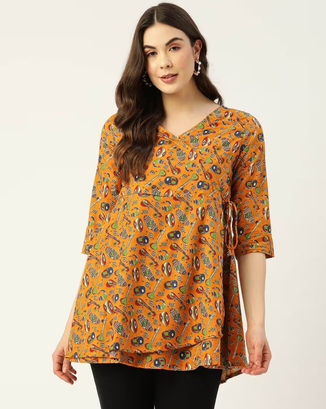 LIVING ROOTS Pure Cotton Ethenic Casual Short Staright Kurti for Girls/Women 3/4 Sleeve (6038)
