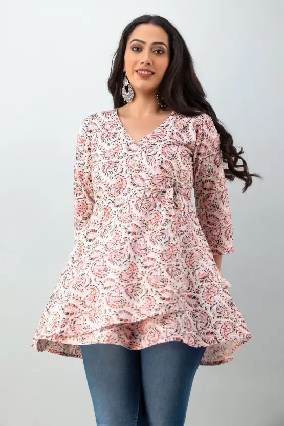 LIVING ROOTS Pure Cotton Ethenic Casual Short Staright Kurti for Girls/Women 3/4 Sleeve (6041)