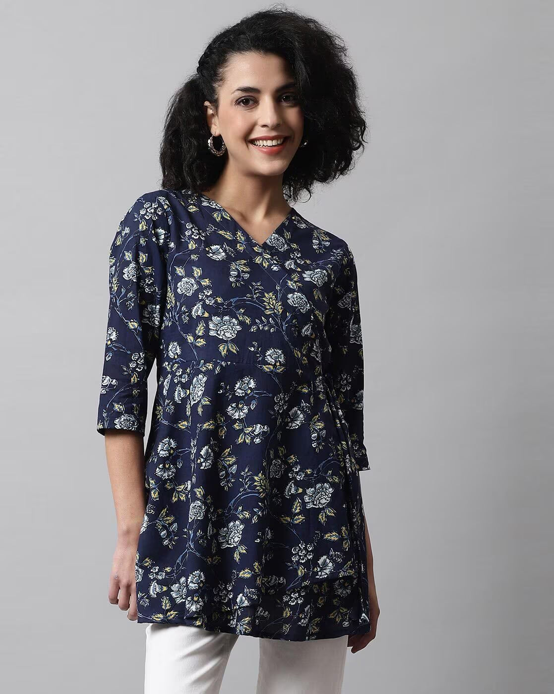 LIVING ROOTS Pure Cotton Ethenic Casual Short Staright Kurti for Girls/Women 3/4 Sleeve (6053)
