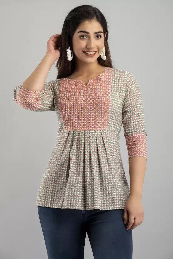 LIVING ROOTS Pure Cotton Ethenic Casual Short Staright Kurti for Girls/Women 3/4 Sleeve (6057)