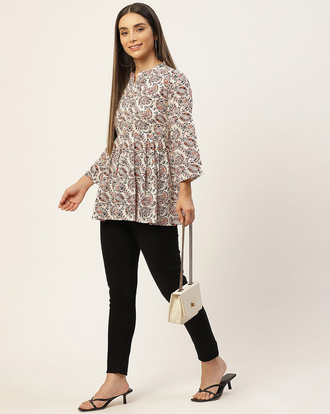 LIVING ROOTS Pure Cotton Ethenic Casual Short Staright Kurti for Girls/Women 3/4 Sleeve (6065)