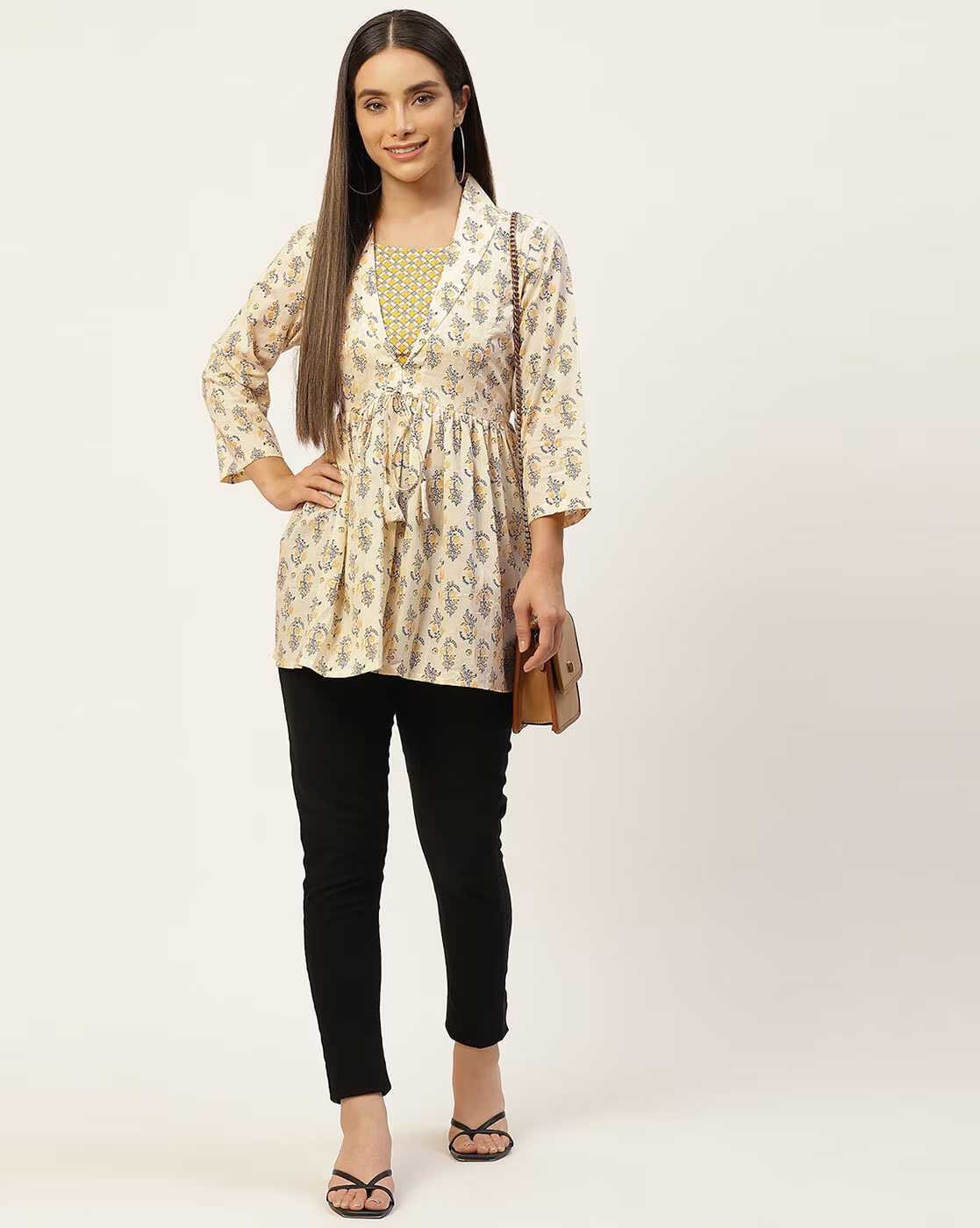 LIVING ROOTS Pure Cotton Ethenic Casual Short Staright Kurti for Girls/Women 3/4 Sleeve (6067)