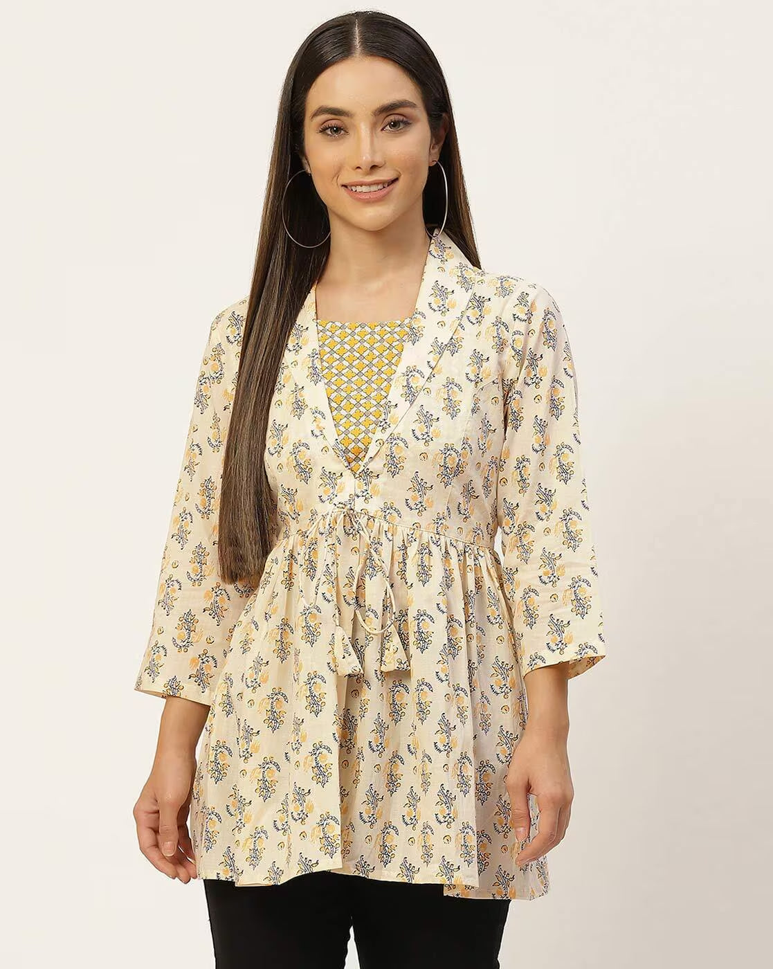 LIVING ROOTS Pure Cotton Ethenic Casual Short Staright Kurti for Girls/Women 3/4 Sleeve (6067)