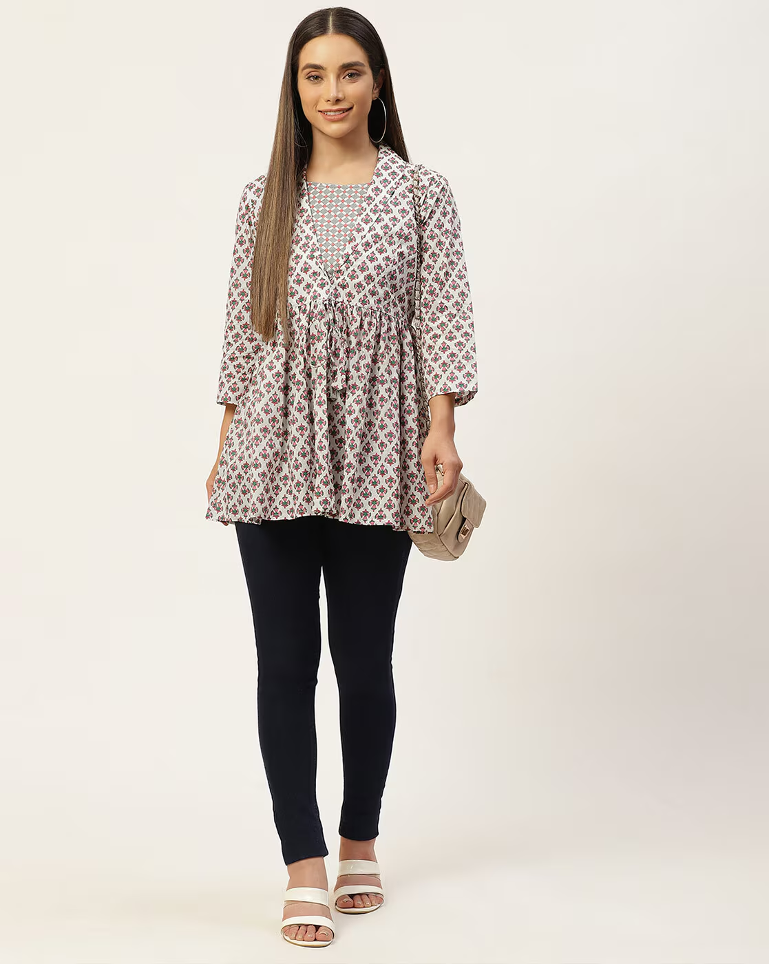 LIVING ROOTS Pure Cotton Ethenic Casual Short Staright Kurti for Girls/Women 3/4 Sleeve (6069)