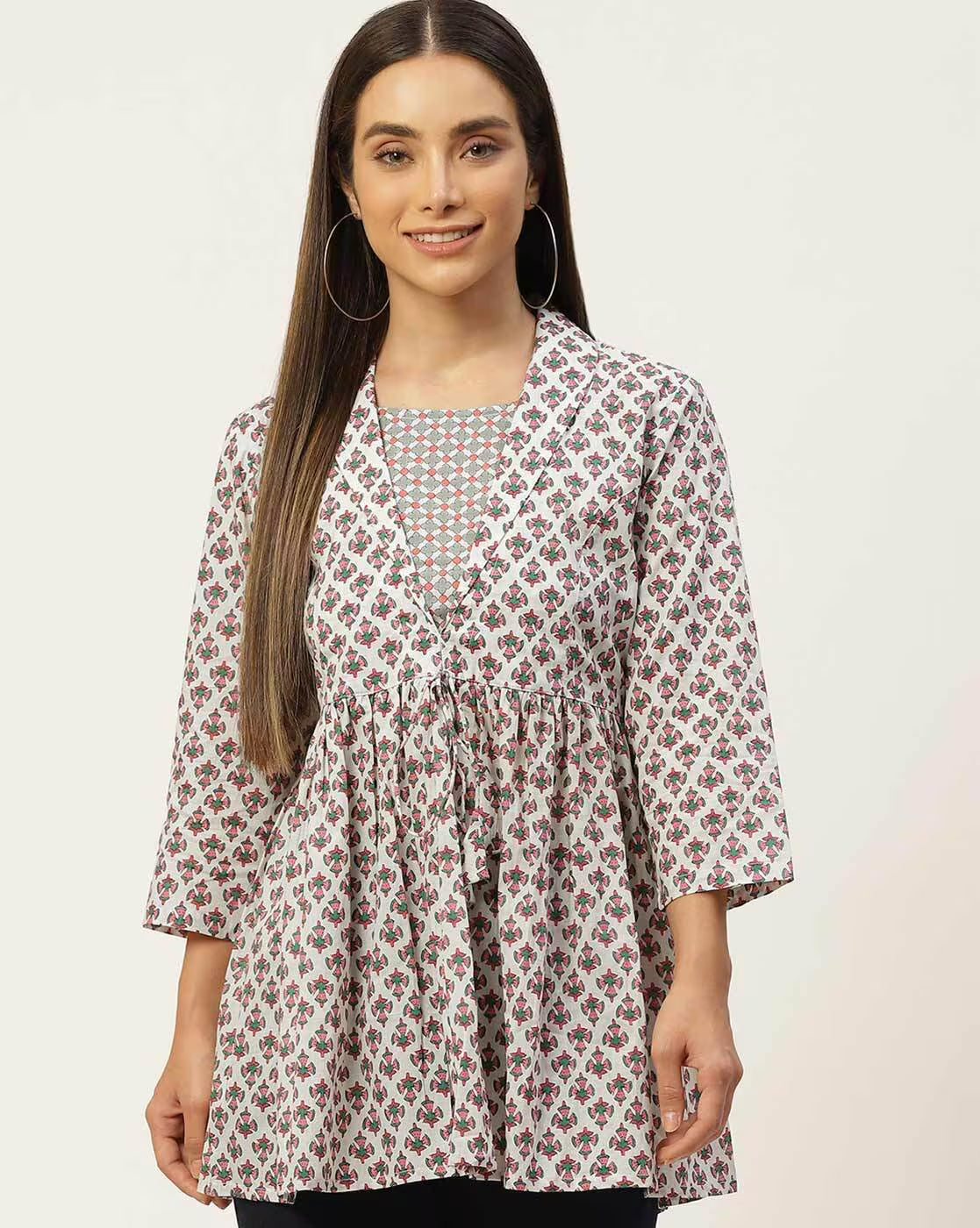 LIVING ROOTS Pure Cotton Ethenic Casual Short Staright Kurti for Girls/Women 3/4 Sleeve (6069)
