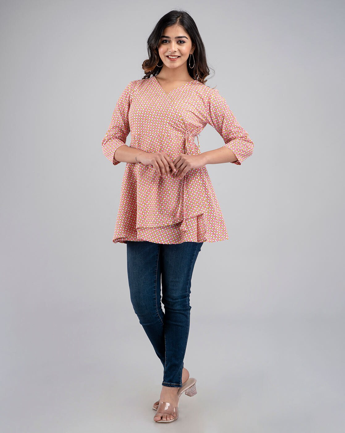 LIVING ROOTS Pure Cotton Ethenic Casual Short Staright Kurti for Girls/Women 3/4 Sleeve (6075)
