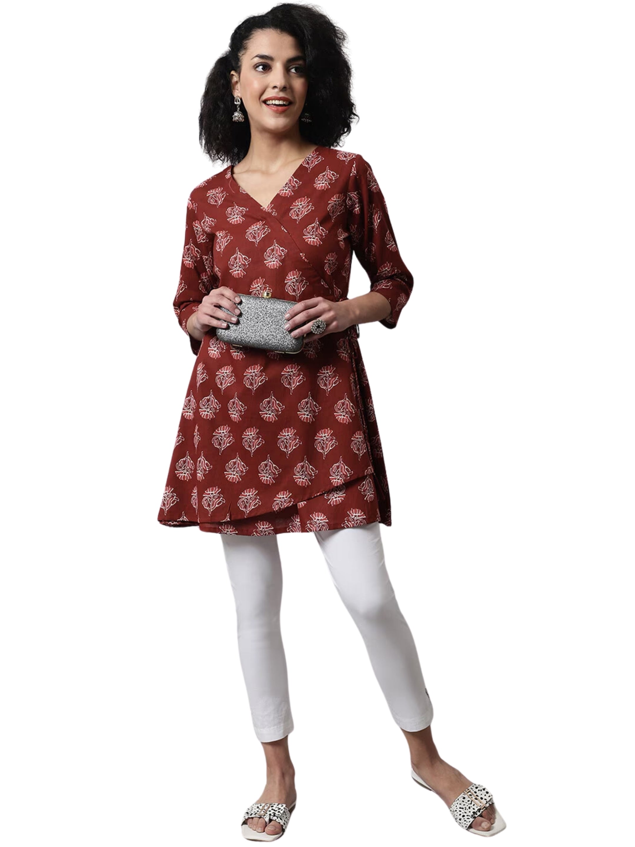 LIVING ROOTS Pure Cotton Ethenic Casual Short Staright Kurti for Girls/Women 3/4 Sleeve (6086)