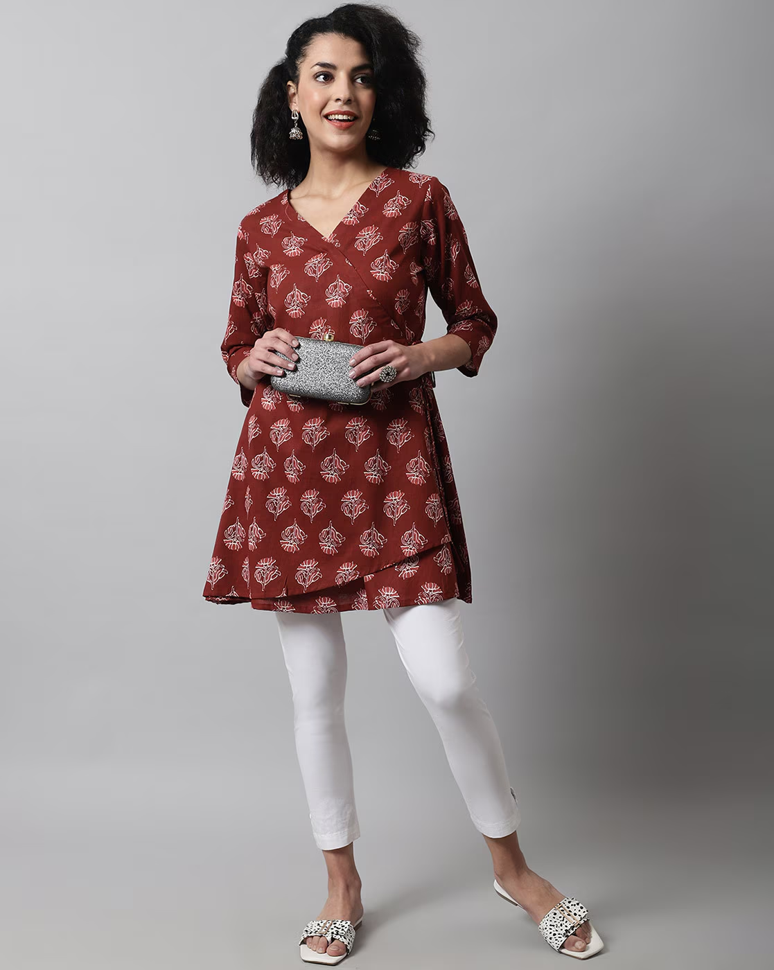 LIVING ROOTS Pure Cotton Ethenic Casual Short Staright Kurti for Girls/Women 3/4 Sleeve (6086)