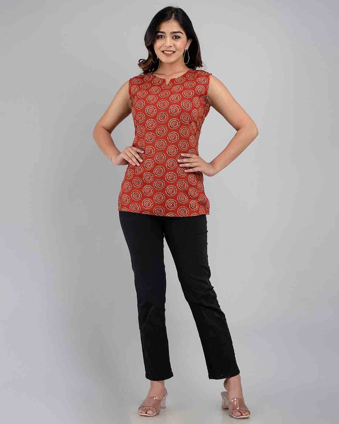 LIVING ROOTS Pure Cotton Ethenic Casual Short Staright Kurti for Girls/Women 3/4 Sleeve (6099)