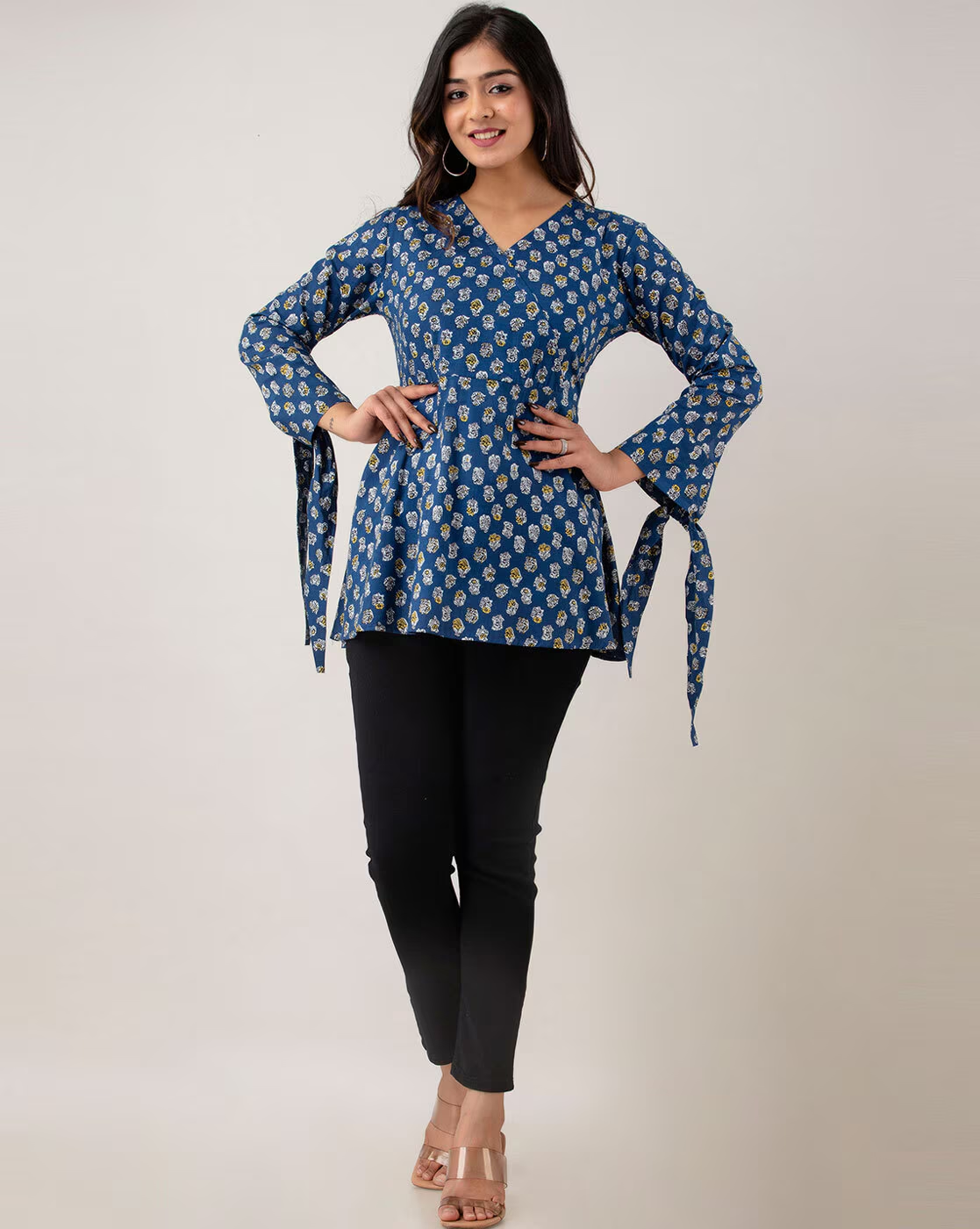 LIVING ROOTS Pure Cotton Ethenic Casual Short Staright Kurti for Girls/Women 3/4 Sleeve (6107)