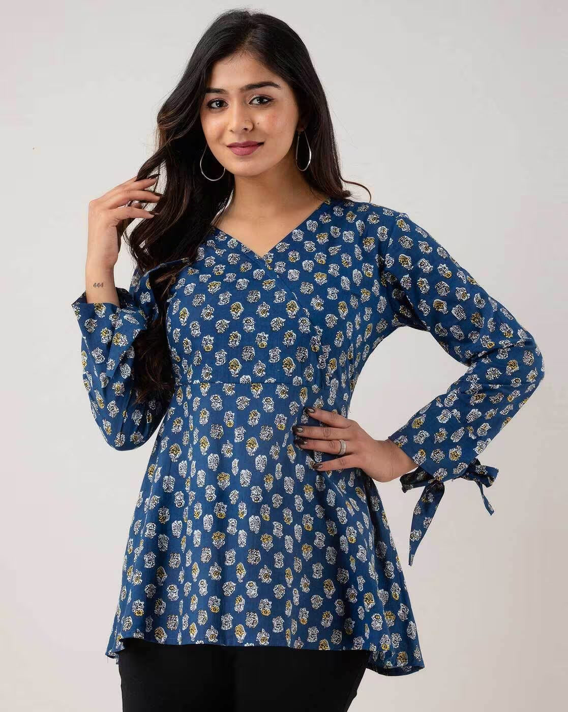 LIVING ROOTS Pure Cotton Ethenic Casual Short Staright Kurti for Girls/Women 3/4 Sleeve (6107)