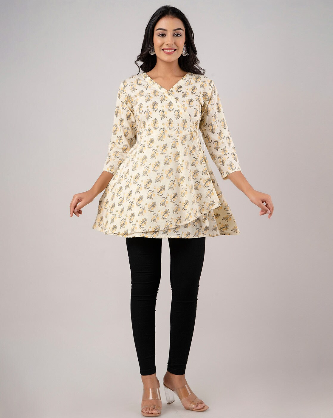LIVING ROOTS Pure Cotton Ethenic Casual Short Staright Kurti for Girls/Women 3/4 Sleeve (6108)