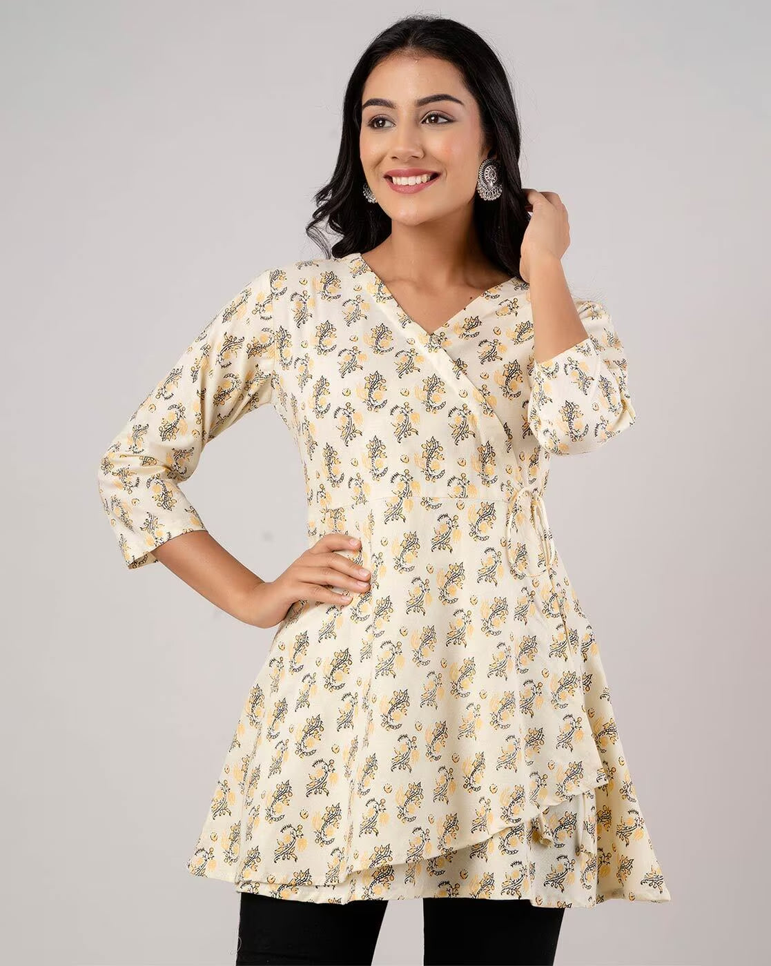 LIVING ROOTS Pure Cotton Ethenic Casual Short Staright Kurti for Girls/Women 3/4 Sleeve (6108)
