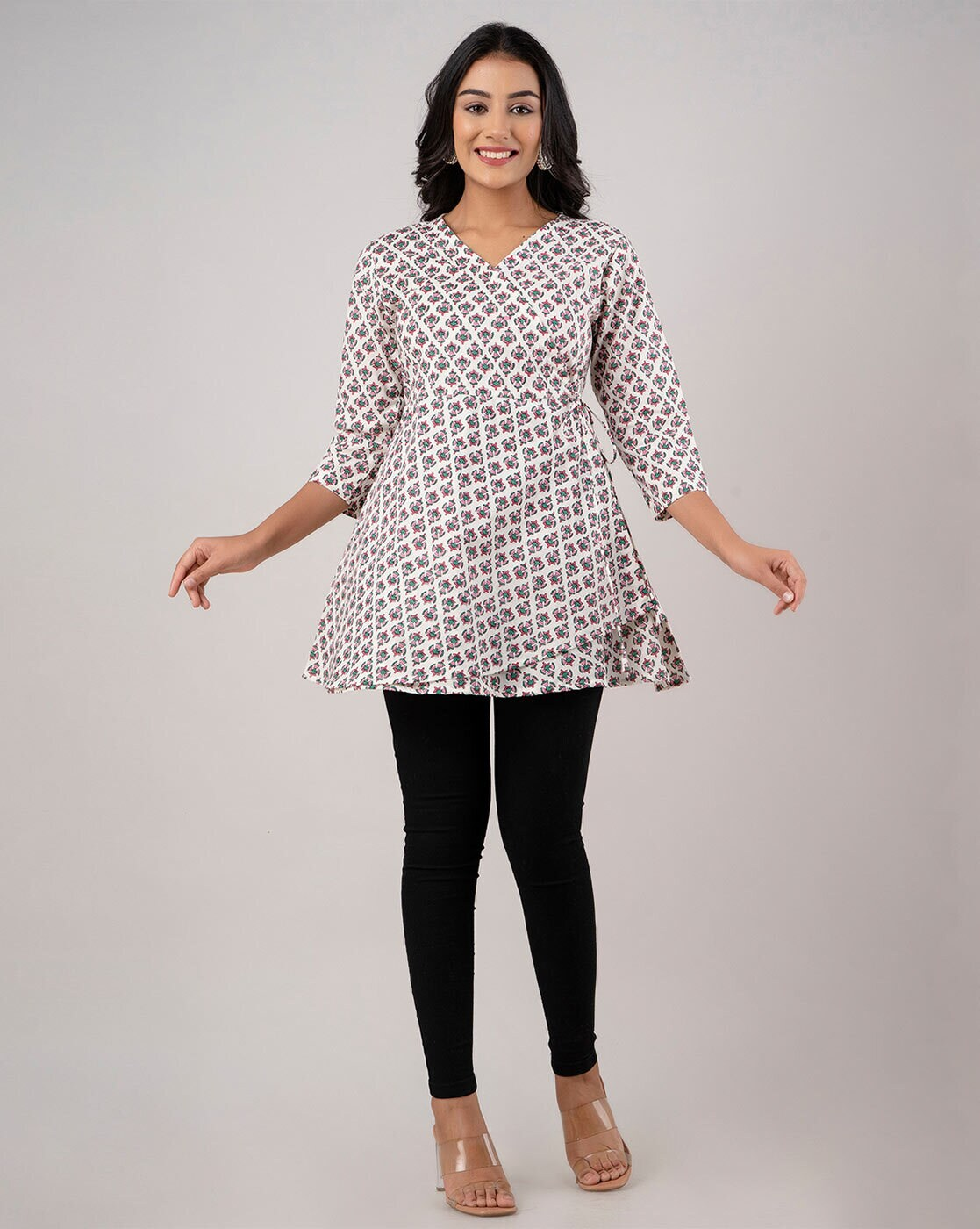 LIVING ROOTS Pure Cotton Ethenic Casual Short Staright Kurti for Girls/Women 3/4 Sleeve (6109)