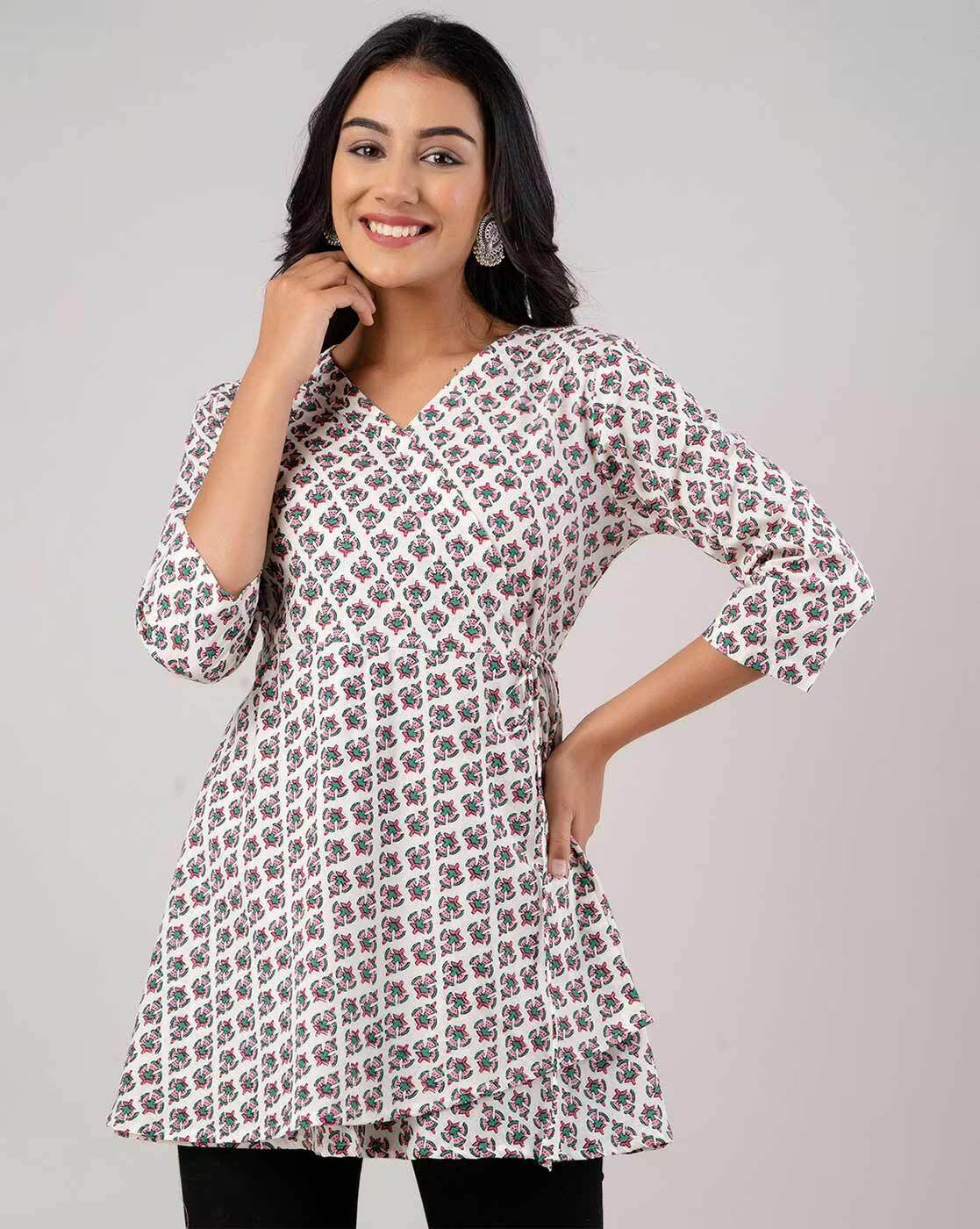 LIVING ROOTS Pure Cotton Ethenic Casual Short Staright Kurti for Girls/Women 3/4 Sleeve (6109)