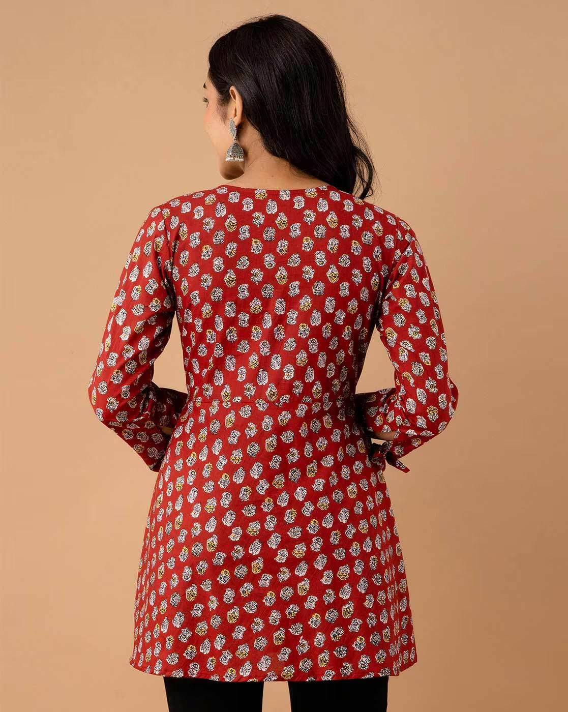 LIVING ROOTS Pure Cotton Ethenic Casual Short Staright Kurti for Girls/Women 3/4 Sleeve (6128)