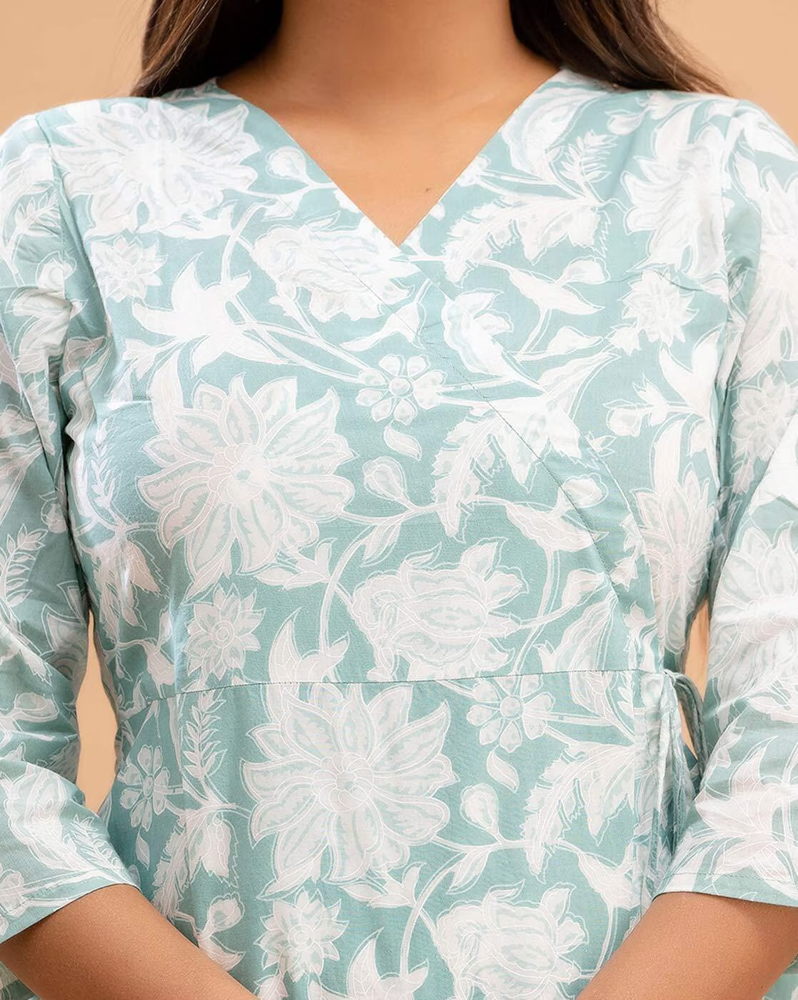 LIVING ROOTS Pure Cotton Ethenic Casual Short Staright Kurti for Girls/Women 3/4 Sleeve (6178)
