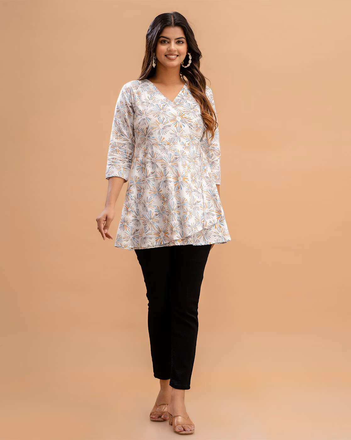 LIVING ROOTS Pure Cotton Ethenic Casual Short Staright Kurti for Girls/Women 3/4 Sleeve (6187)