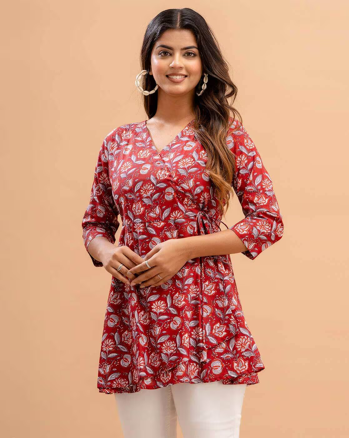 LIVING ROOTS Pure Cotton Ethenic Casual Short Staright Kurti for Girls/Women 3/4 Sleeve (6189)