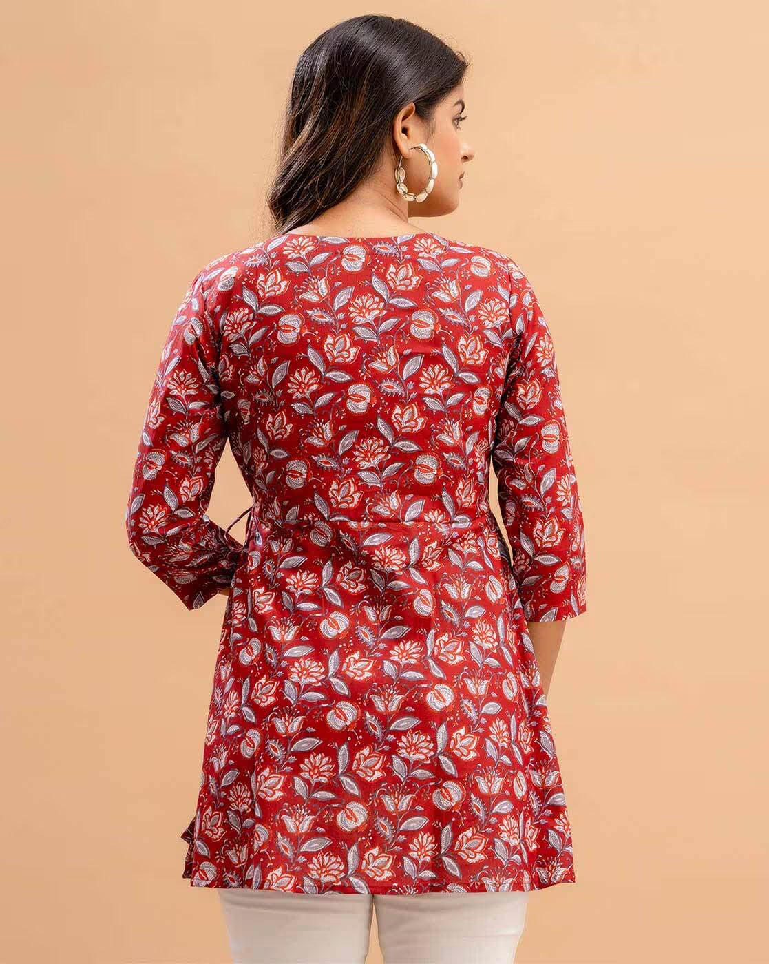 LIVING ROOTS Pure Cotton Ethenic Casual Short Staright Kurti for Girls/Women 3/4 Sleeve (6189)