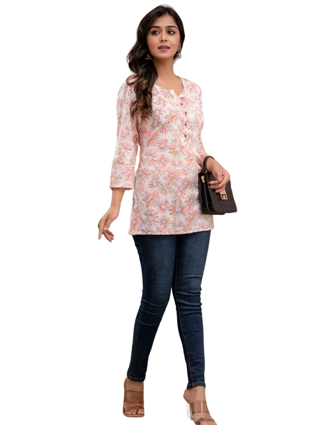LIVING ROOTS Pure Cotton Ethenic Casual Short Staright Kurti for Girls/Women 3/4 Sleeve (6200)