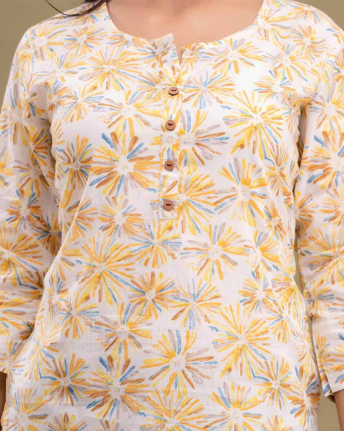 LIVING ROOTS Pure Cotton Ethenic Casual Short Staright Kurti for Girls/Women 3/4 Sleeve (6201)