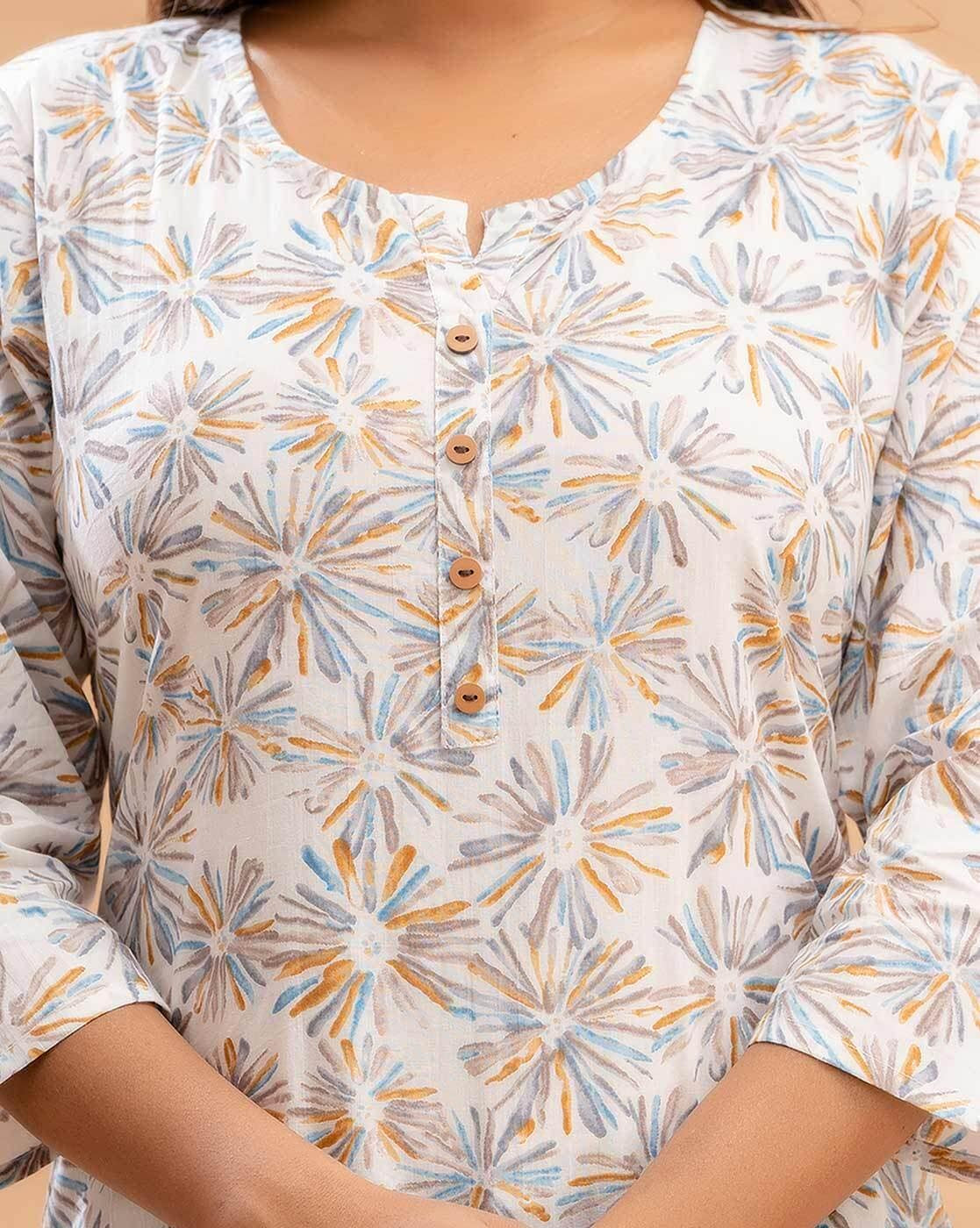 LIVING ROOTS Pure Cotton Ethenic Casual Short Staright Kurti for Girls/Women 3/4 Sleeve (6206)