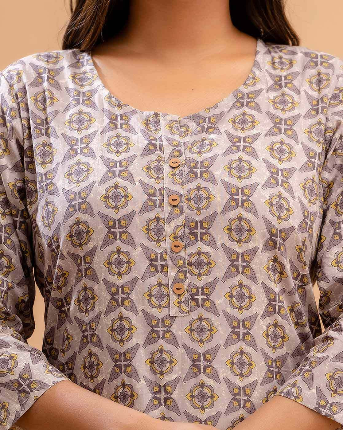 LIVING ROOTS Pure Cotton Ethenic Casual Short Staright Kurti for Girls/Women 3/4 Sleeve (6209)