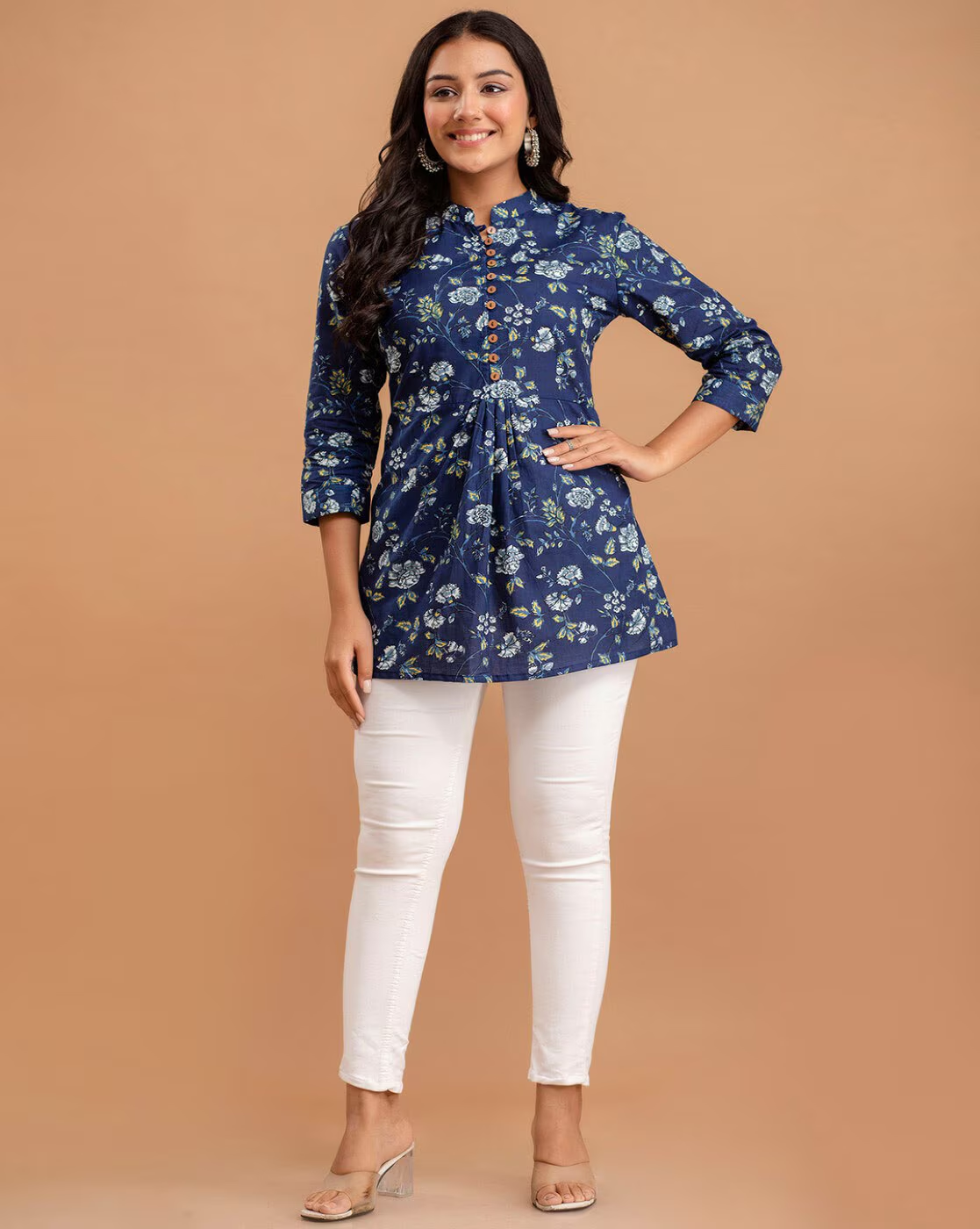 LIVING ROOTS Pure Cotton Ethenic Casual Short Staright Kurti for Girls/Women 3/4 Sleeve (6224)