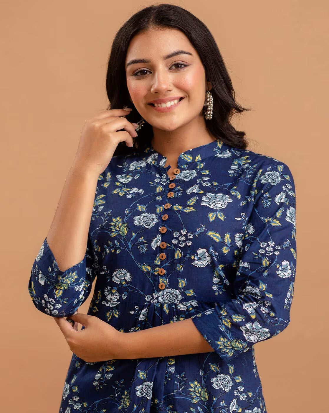 LIVING ROOTS Pure Cotton Ethenic Casual Short Staright Kurti for Girls/Women 3/4 Sleeve (6224)