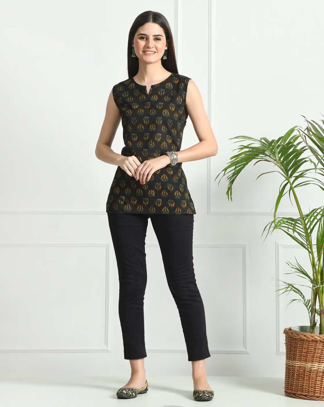 LIVING ROOTS Pure Cotton Ethenic Casual Short Staright Kurti for Girls/Women 3/4 Sleeve (6488)