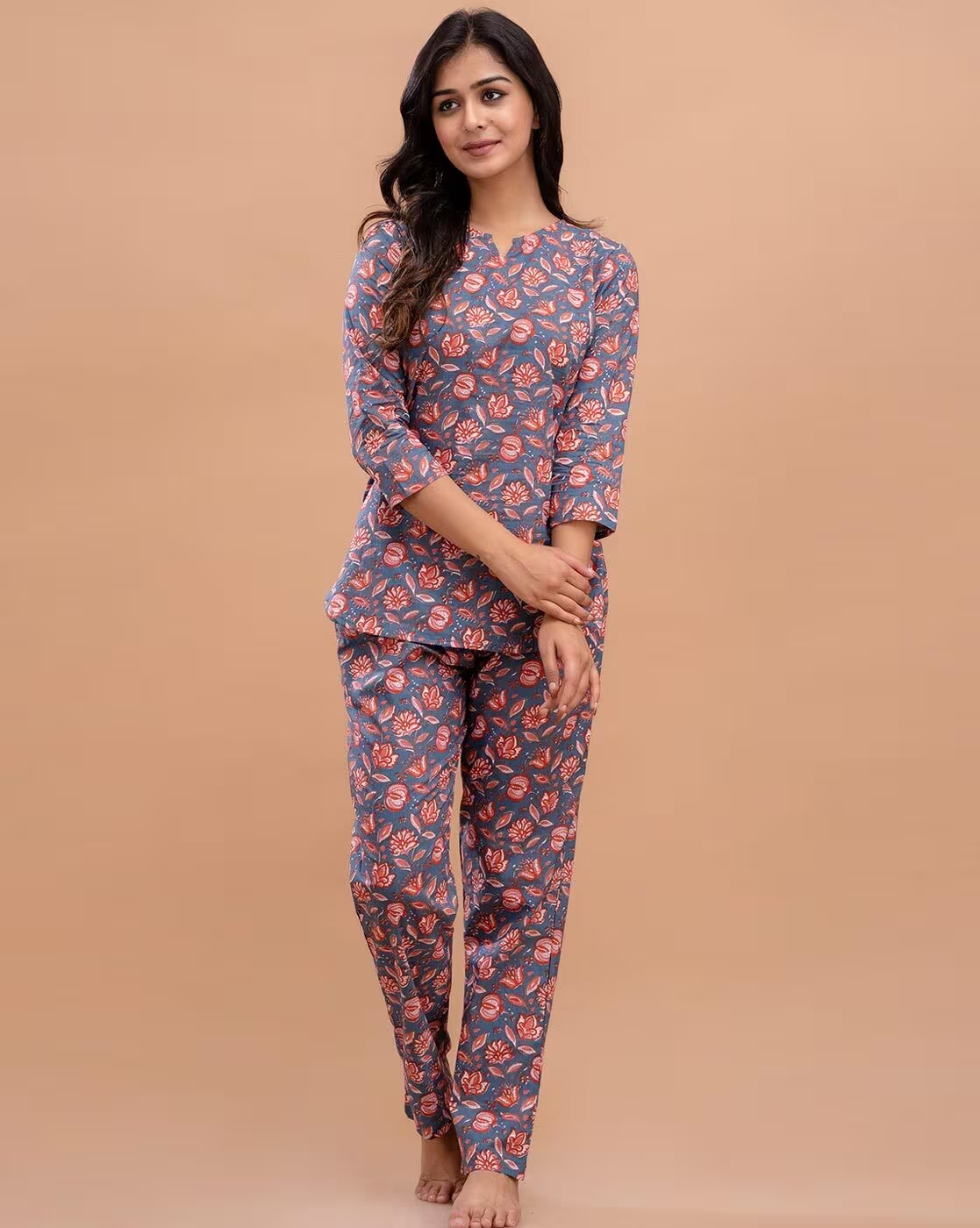 Living Roots Printed Pure Cotton Night Suit Set For Women - Elegant & Comfortable (9024)