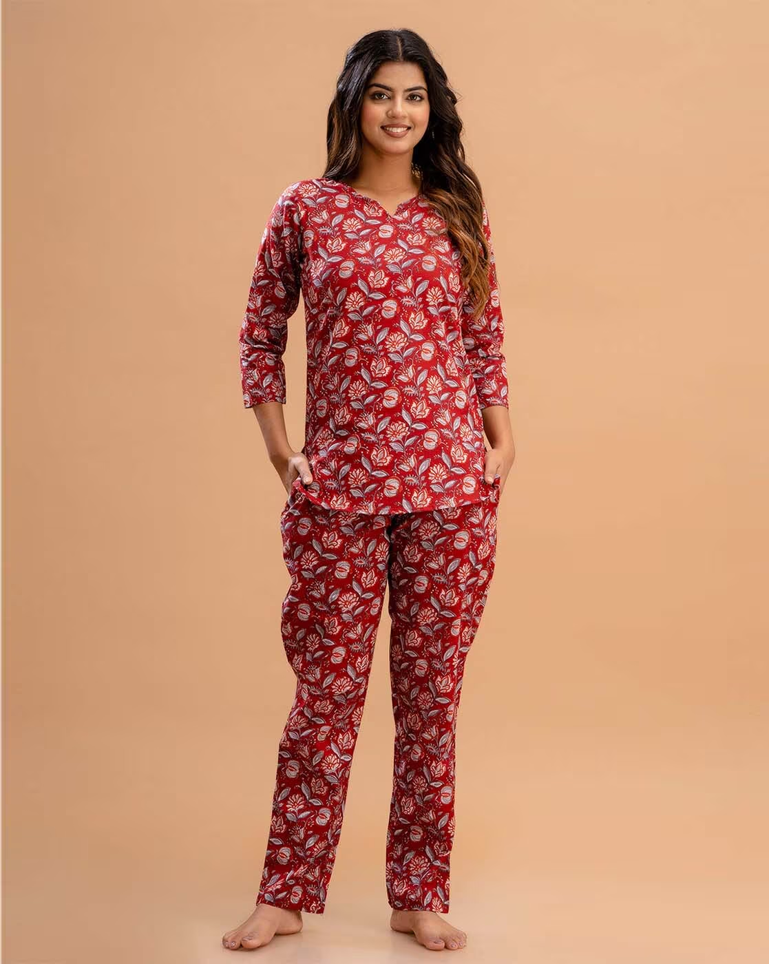 Living Roots Printed Pure Cotton Night Suit Set For Women - Elegant & Comfortable (9032)