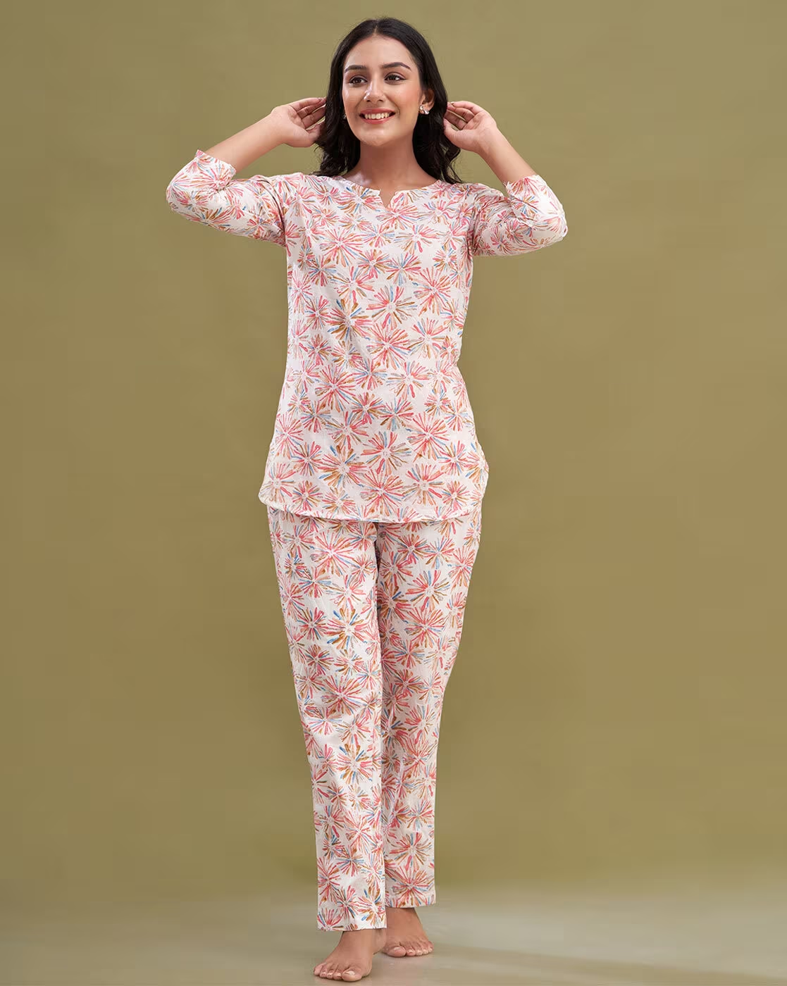 Living Roots Printed Pure Cotton Night Suit Set For Women - Elegant & Comfortable (9034)