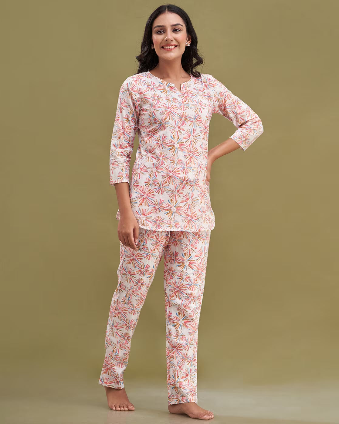 Living Roots Printed Pure Cotton Night Suit Set For Women - Elegant & Comfortable (9034)