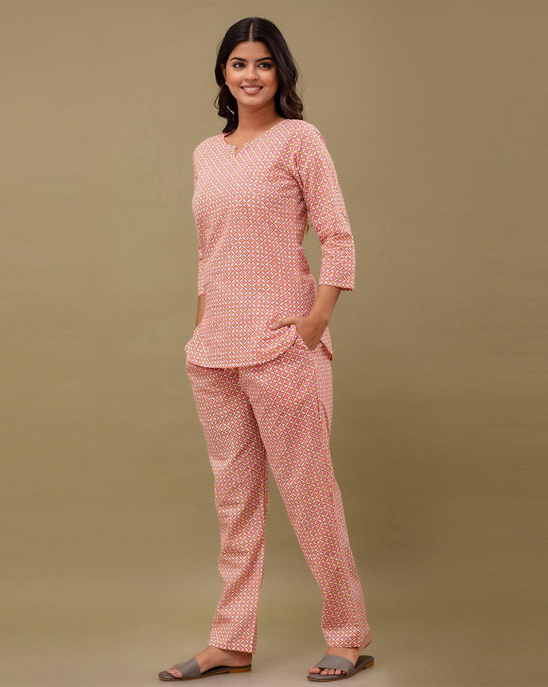 Living Roots Printed Pure Cotton Co-ord Set / Night Suit Set For Women - Elegant & Comfortable (9042)