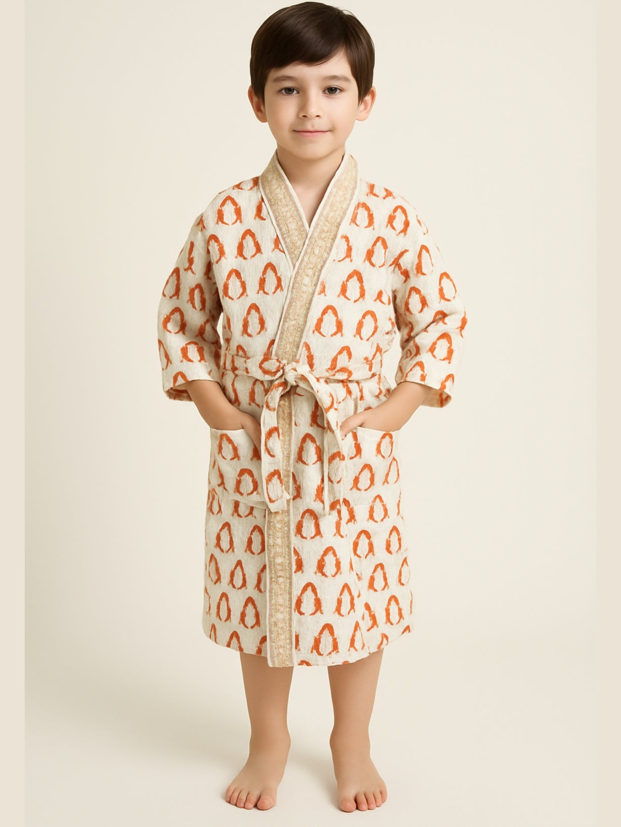 Handblock Printed Cotton Waffle Unisex Kids Bathrobe - Free Size (Set Of 1) (003-KIDS)