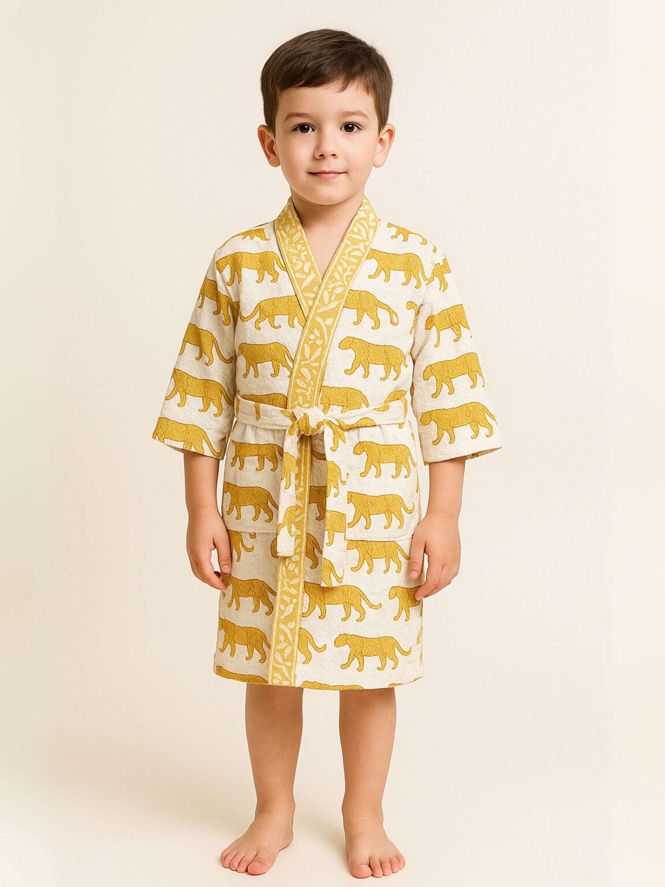 Handblock Printed Cotton Waffle Unisex Kids Bathrobe - Free Size (Set Of 1) (008-KIDS)