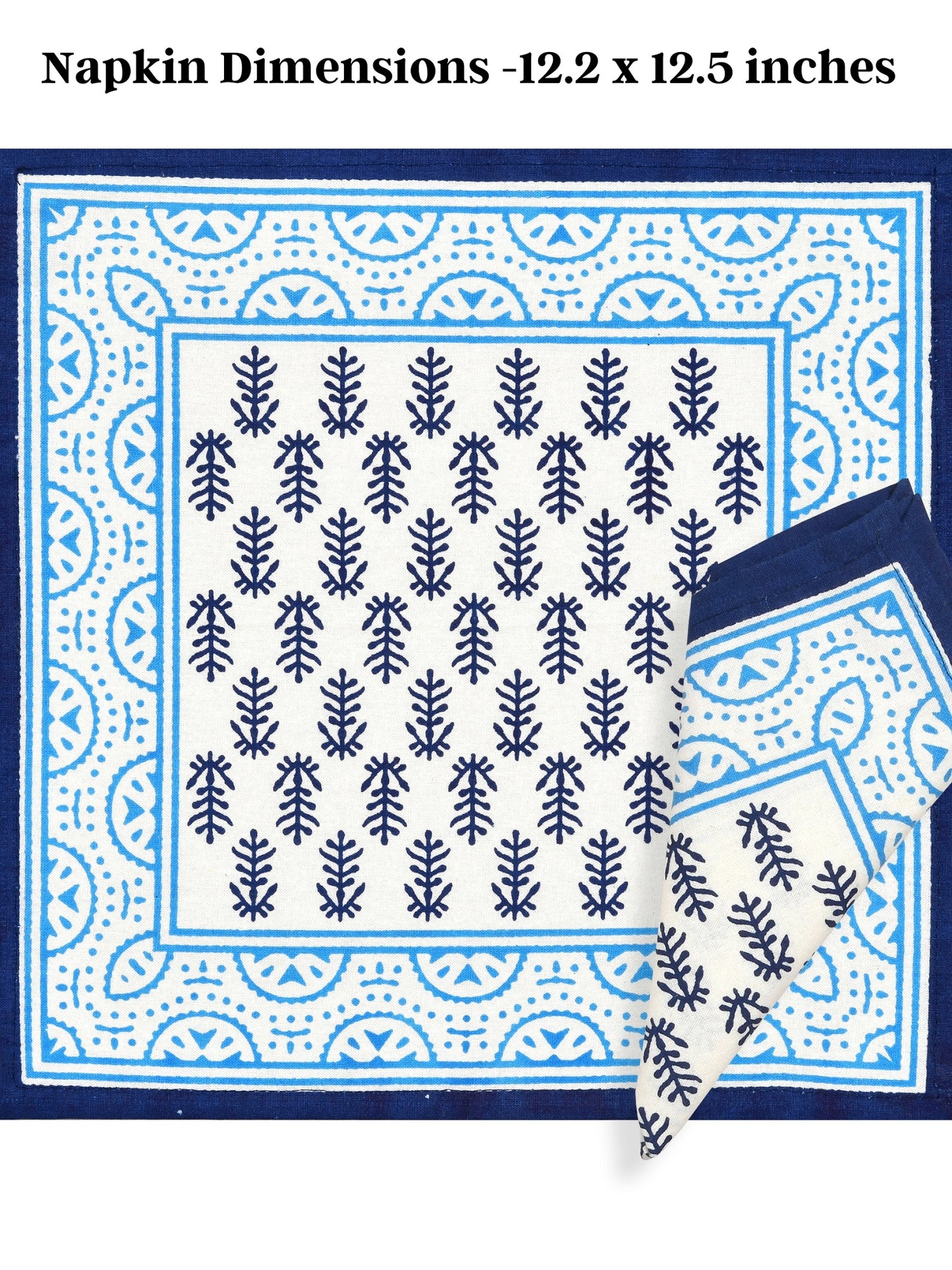 Hand Block Printed Blue & White Table Runner, Mat and Napkin Set for Center/Dining Table