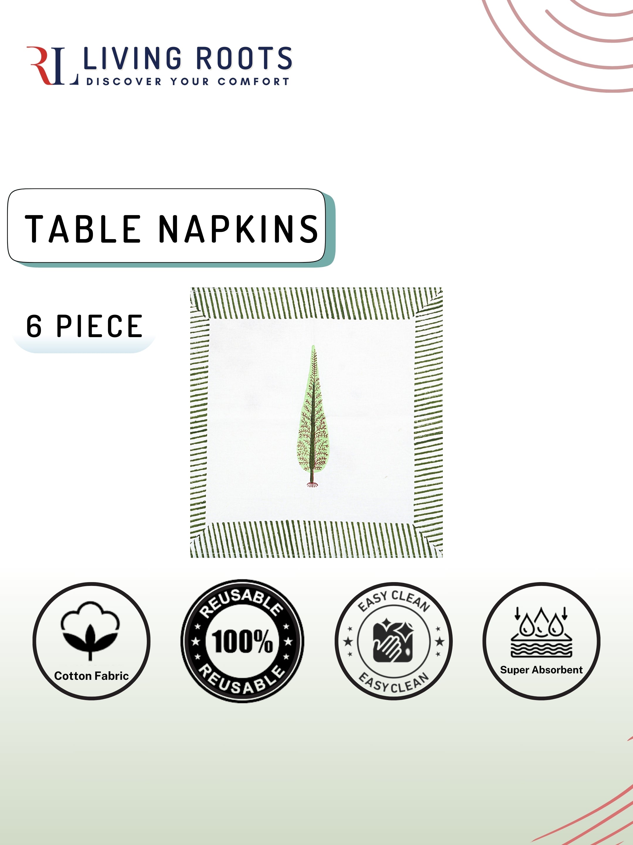 Living Roots Canvas Cotton 6 Piece Table Mat & 6 Piece Table Napkins White & Pink,Table Place Napkins, Elegant Dining Decor (012)